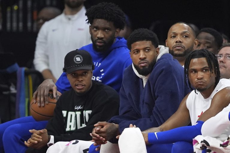 Injured Embiid, Paul George watch from 76ers’ bench again